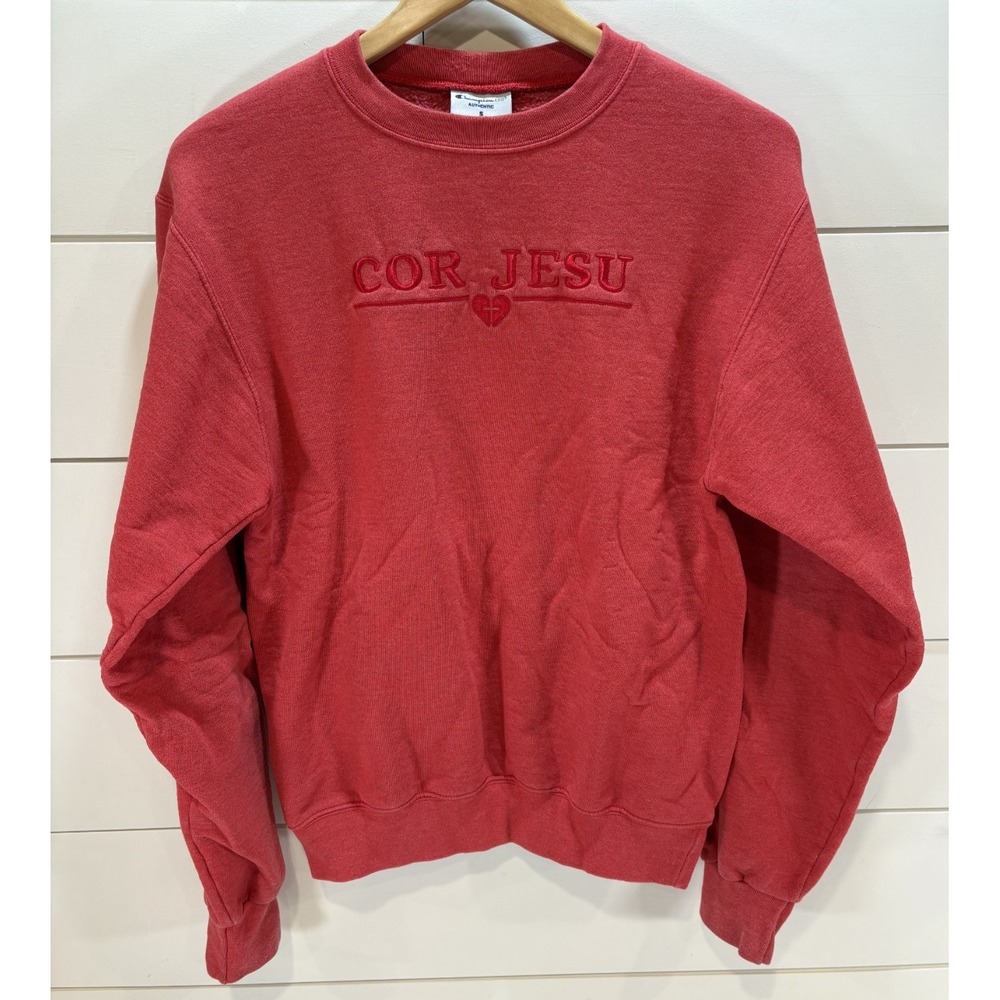 Vintage 90s Cor Jesu Pullover Champion Sweatshirt Women's S Red Embroidered